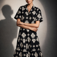 Printed Tiered Mini Dress with Buttoned Top