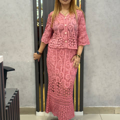 Embroidered Textured Skirt Top