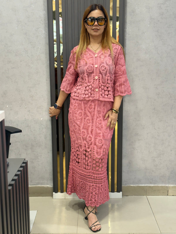 Embroidered Textured Skirt Top
