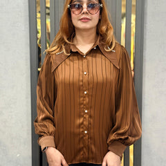 Pinstripe Satin-Feel Shirt