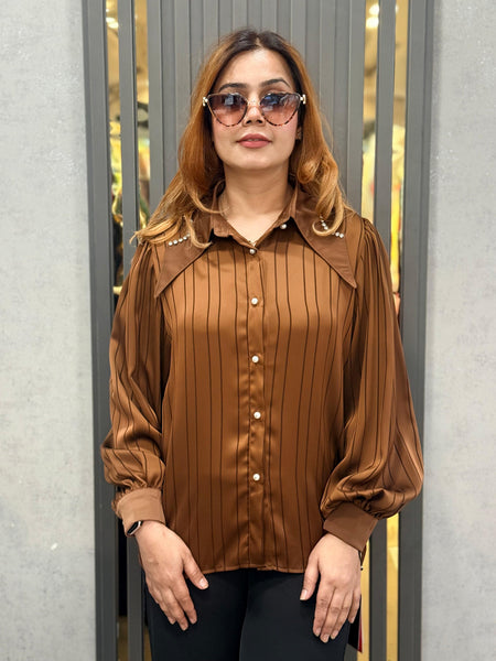 Pinstripe Satin-Feel Shirt
