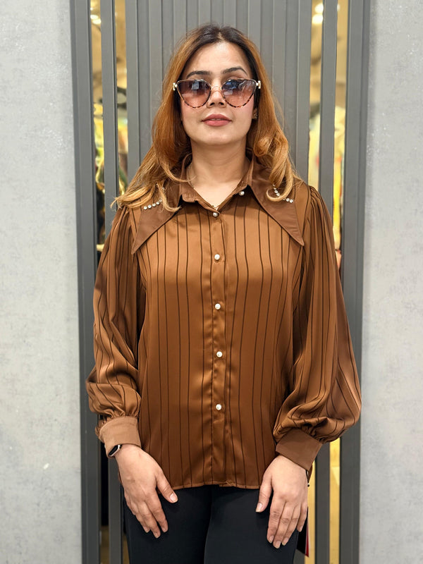 Pinstripe Satin-Feel Shirt
