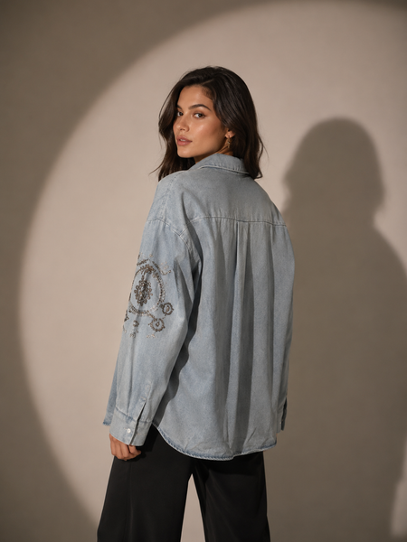 Embroidered Oversized Denim Shirt