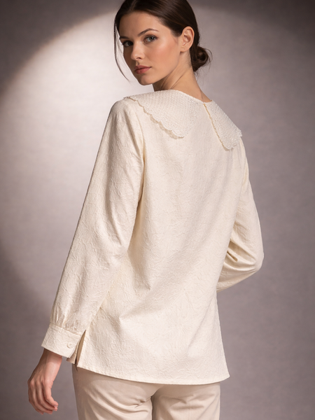 Textured Shirt with Embroidered Collar