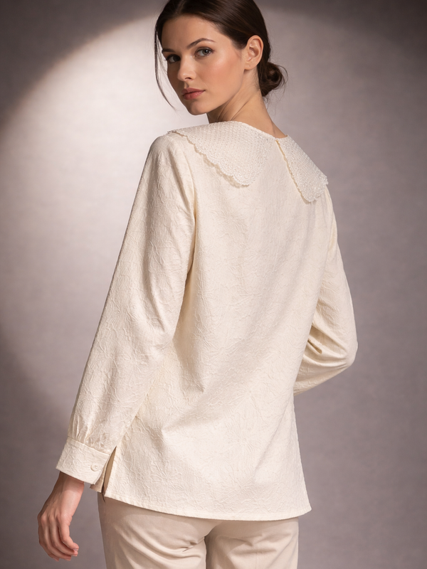 Textured Shirt with Embroidered Collar