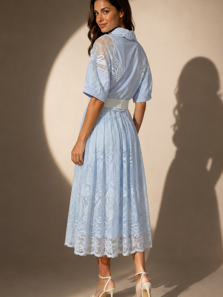 Shirt Dress with Lace Detail