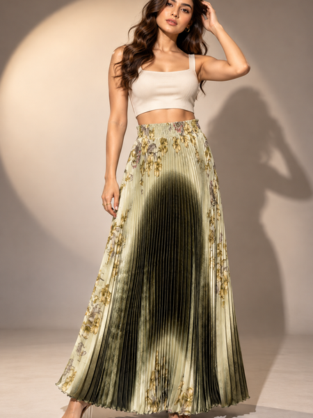 Floral Pleated Maxi Skirt