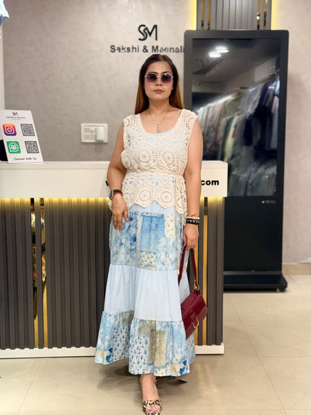 Crochet Panel Tiered Maxi Dress