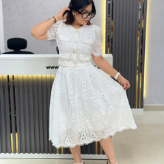 Embroidered Lace Co-Ord Set with Cropped Jacket