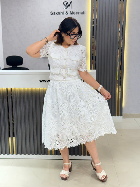 Embroidered Lace Co-Ord Set with Cropped Jacket