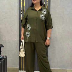 Floral Embroidered Relaxed Shirt and Bermuda Set