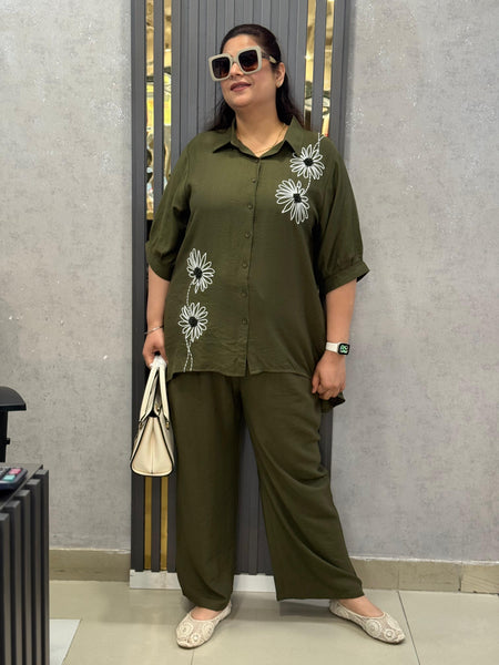 Floral Embroidered Relaxed Shirt and Bermuda Set
