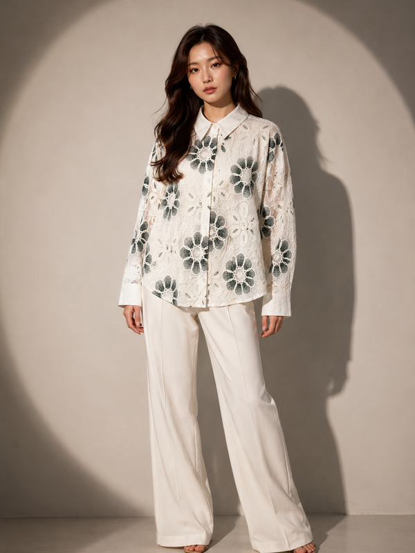 Floral Embroidered Sheer Shirt