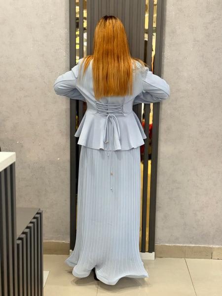 Embellished Structured Peplum Jacket with Pleated Skirt