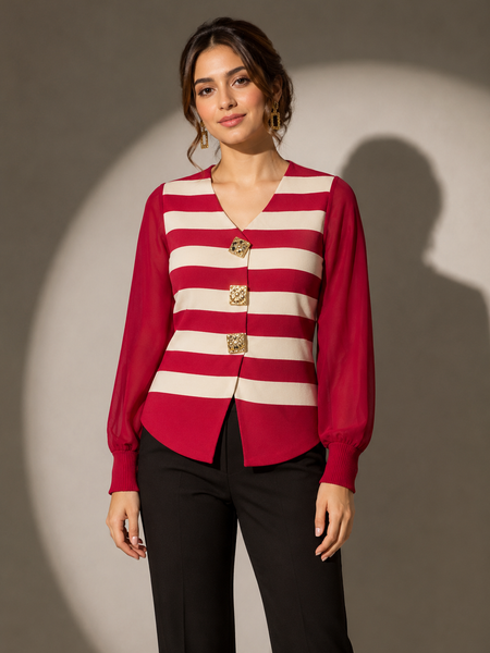 Textured Stripe Button-Front Cardigan