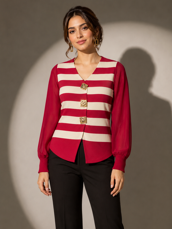 Textured Stripe Button-Front Cardigan