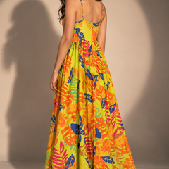 Tropical Print Strappy Maxi Dress