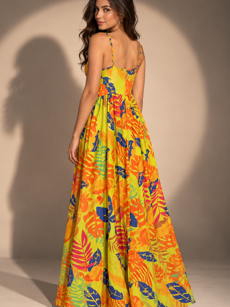 Tropical Print Strappy Maxi Dress