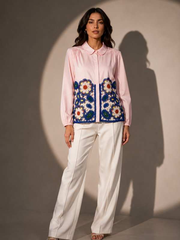 Floral Lace-Panel Shirt
