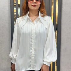Pinstripe Satin-Feel Shirt
