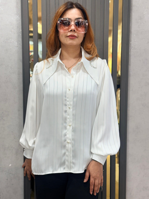 Pinstripe Satin-Feel Shirt