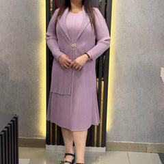 Textured Knit Midi Dress with Coordinated Open-Front Jacket