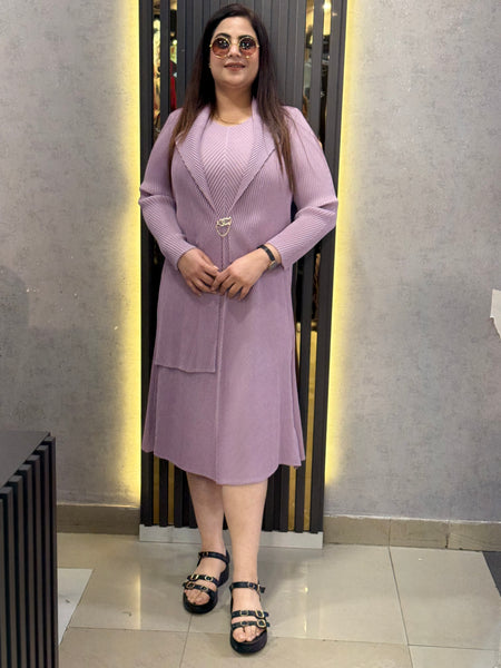 Textured Knit Midi Dress with Coordinated Open-Front Jacket