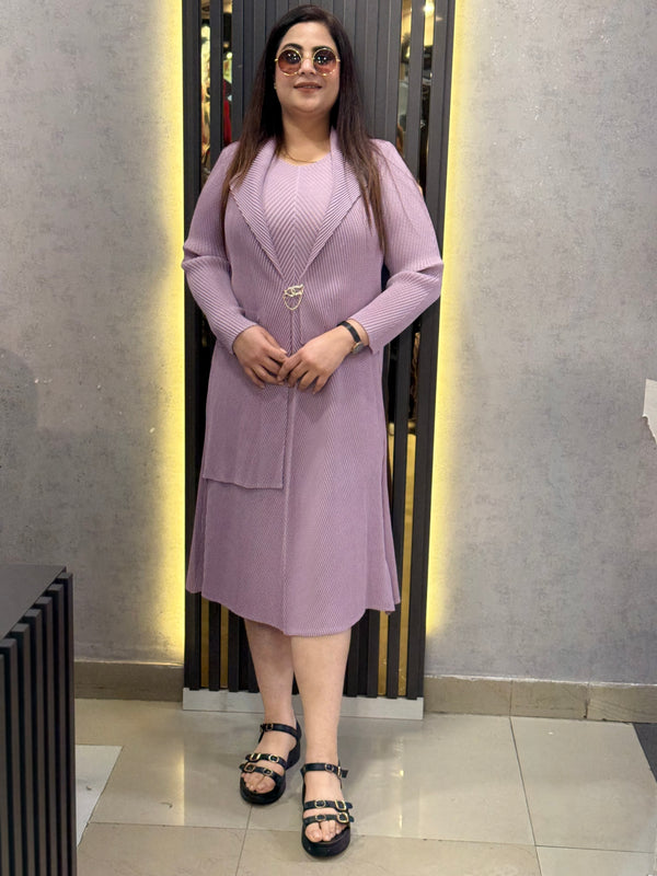 Textured Knit Midi Dress with Coordinated Open-Front Jacket