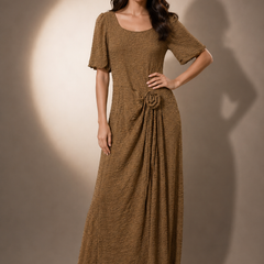 Textured Maxi Dress with Floral Waist Detail