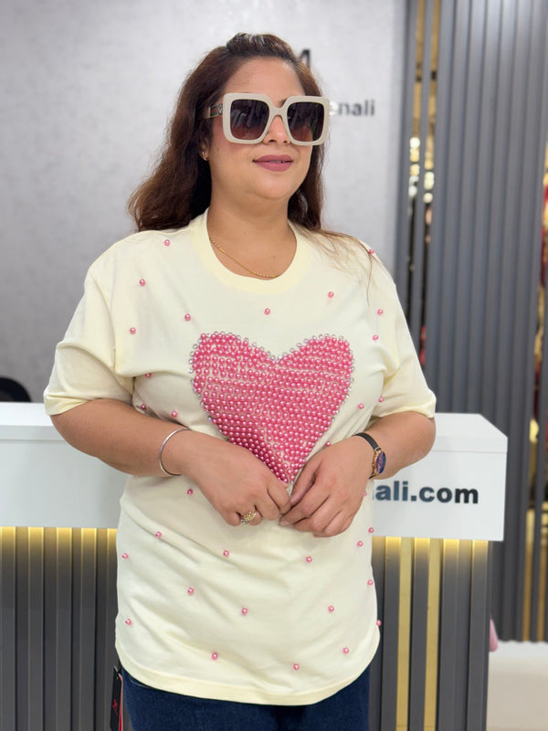 Beaded Heart Detail T-Shirt
