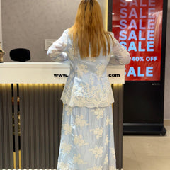 Embroidered Sheer Peplum Top and Flowing Skirt Set