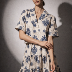 Printed Tiered Mini Dress with Buttoned Top