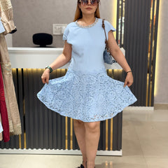 Embellished Neckline Lace Hem Dress