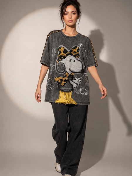 Oversized Cartoon Patch Graphic T-Shir