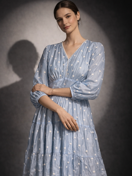 Polka Dot Gathered Midi Dress