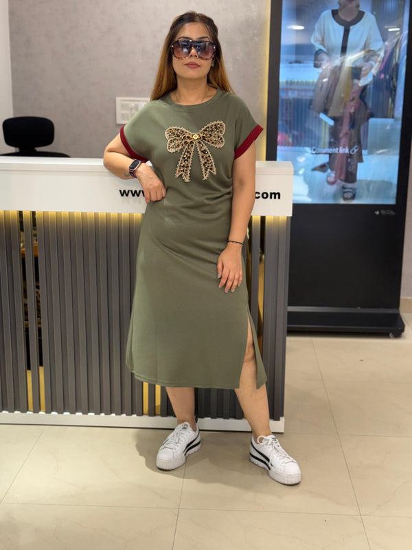 Embellished Bow Midi T-Shirt Dress