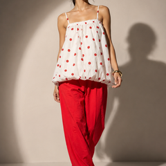 Polka Dot Bubble-Hem Cami Co-Ord Set