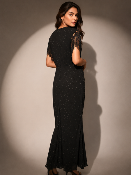 Embellished Draped Maxi Dress