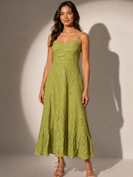Broderie Ruched Midi Dress