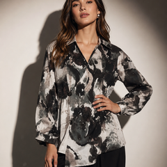 Abstract Print Wrap-Front Tunic Top