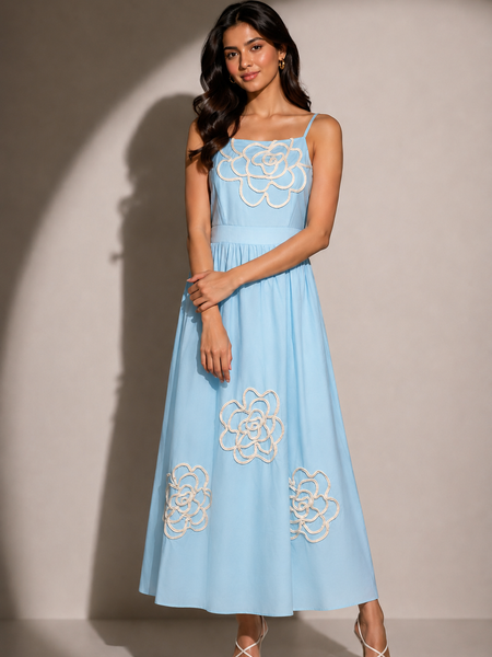 Floral Appliqué Midi Dress