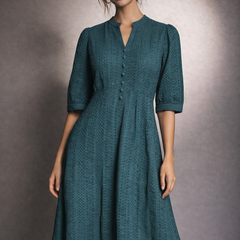 Broderie Midi Dress with Button Detail