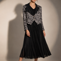 Pleated Dress with Structured Jacket