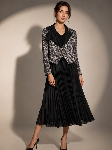 Pleated Dress with Structured Jacket