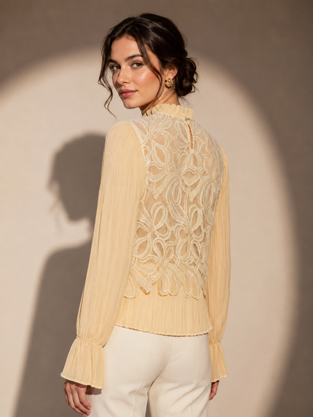 Embellished Lace Pleated Blouse