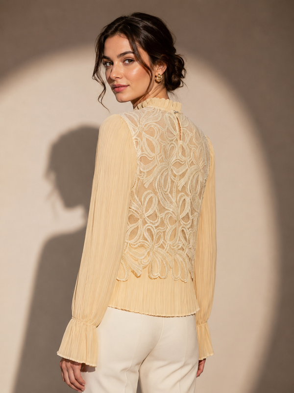 Embellished Lace Pleated Blouse