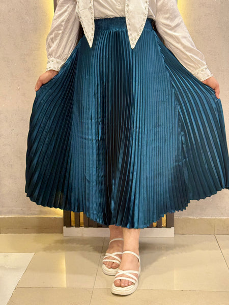 Luxury Satin Pleated Midi Skirt
