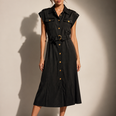 Utility Belted Shirt Midi Dress