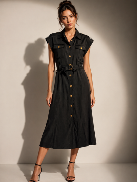Utility Belted Shirt Midi Dress