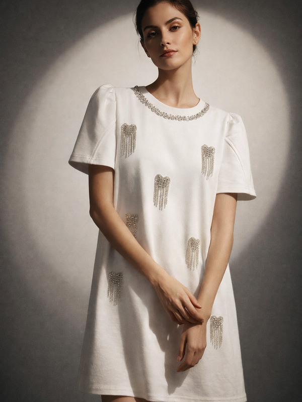 Embellished Mini Dress with Textured Detailing